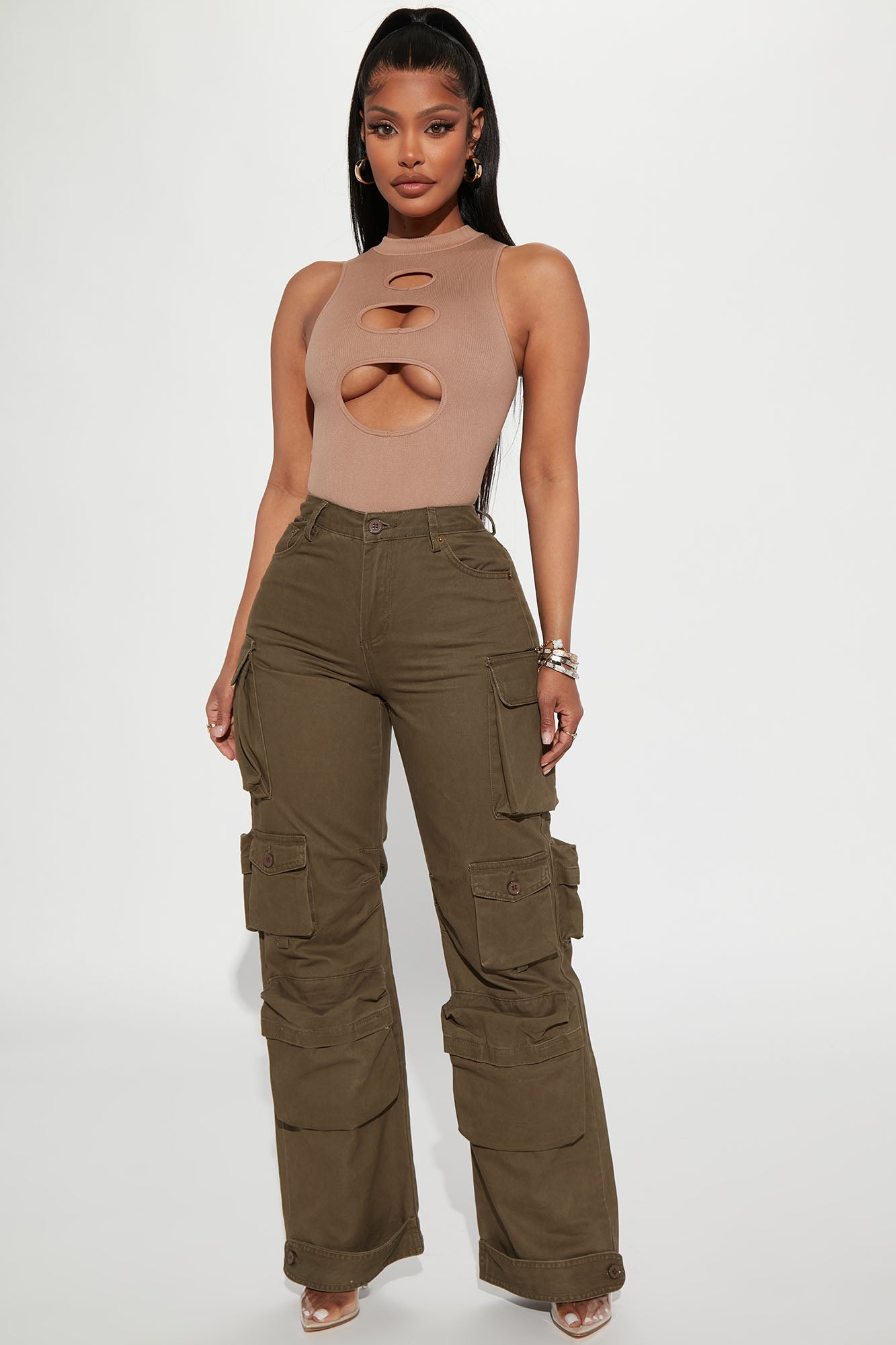 Baggy Jeans,WOMEN LATEST STRAIGHT FIT WIDE LEG CARGO TROUSERS BY SKT| SOLID  HIGH-RISE